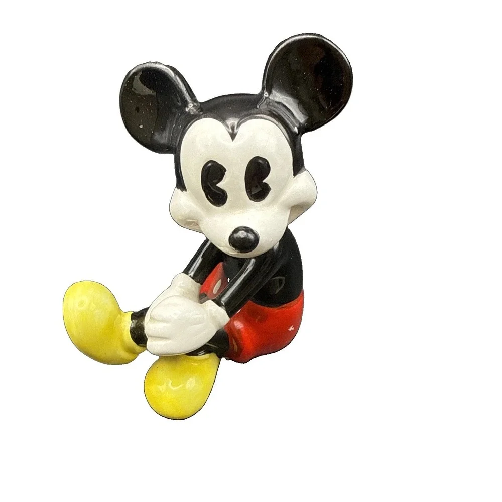 Vintage Ceramic Mickey Mouse Figurine Holding Knee Japan Disney Pie Eye Rare 3.5